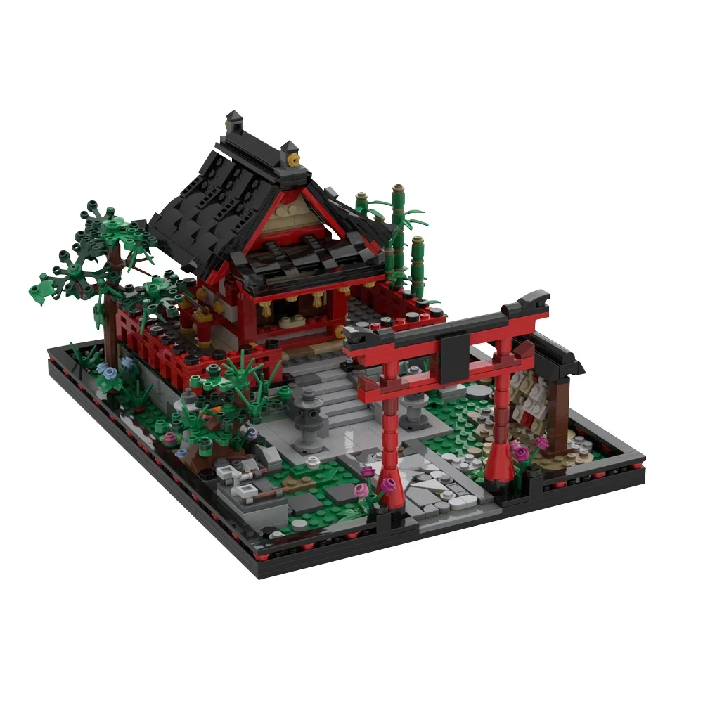 وحدات بناء معمارية MOC-Japanese ، نموذج مزار شنتو صغير ، طوب معبد ، منظر شارع ، لعبة الأضرحة ، هدية للأطفال