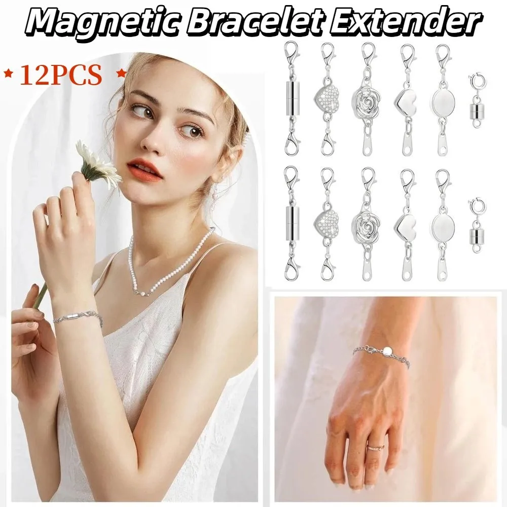 

12Pcs Gold/Silver Magnetic Bracelet Extender Magnetic Locking Double Head Lobster Magnetic Clasp Connector Jewelry Making DIY