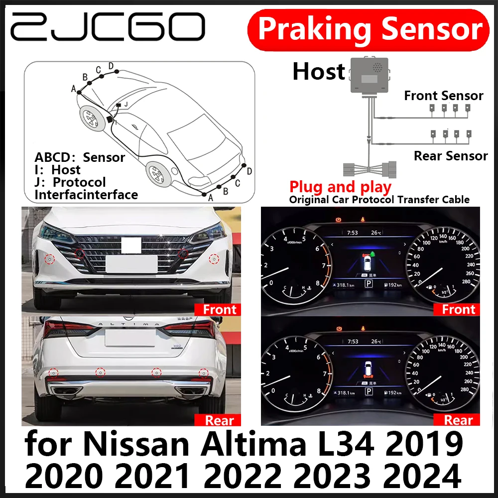 

ZJCGO OEM Front Rear Reverse Parking Sensor PDC Car Reversing AID System for Nissan Altima L34 2019 2020 2021 2022 2023 2024