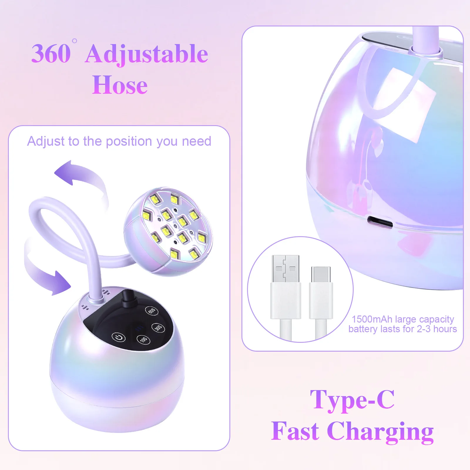 UV Nail Lamp LED Phototherapy Nail Dryer Auto Sensing Touch Control Fast Drying Nail Light 360 Bendable Table Lamp For Salon