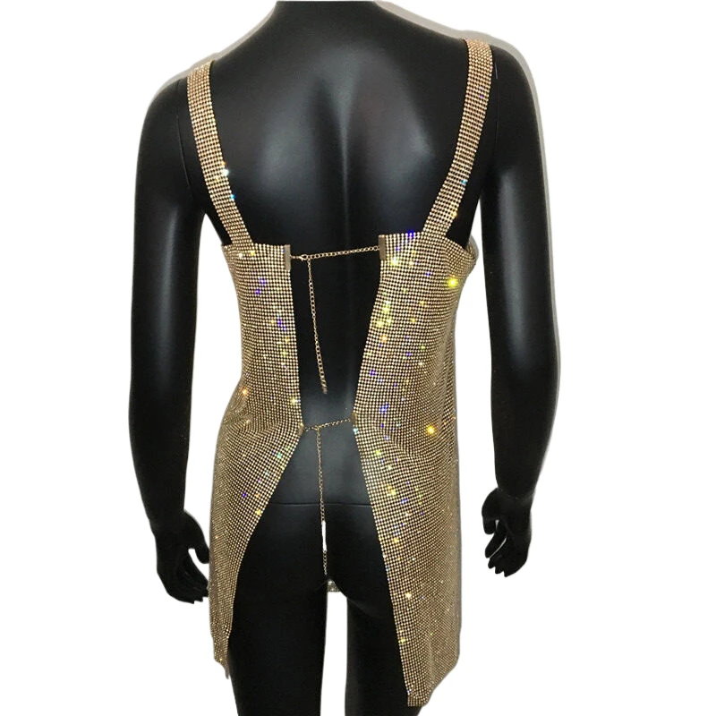 Glitzerndes Strass-Mesh-Minikleid für Damen – Sexy, geschlitztes, ärmelloses, rückenfreies Bodycon-Kleid für Club, Party und Abend – Neu 2026 – Bodycon-Nachtkleid – Detail 7