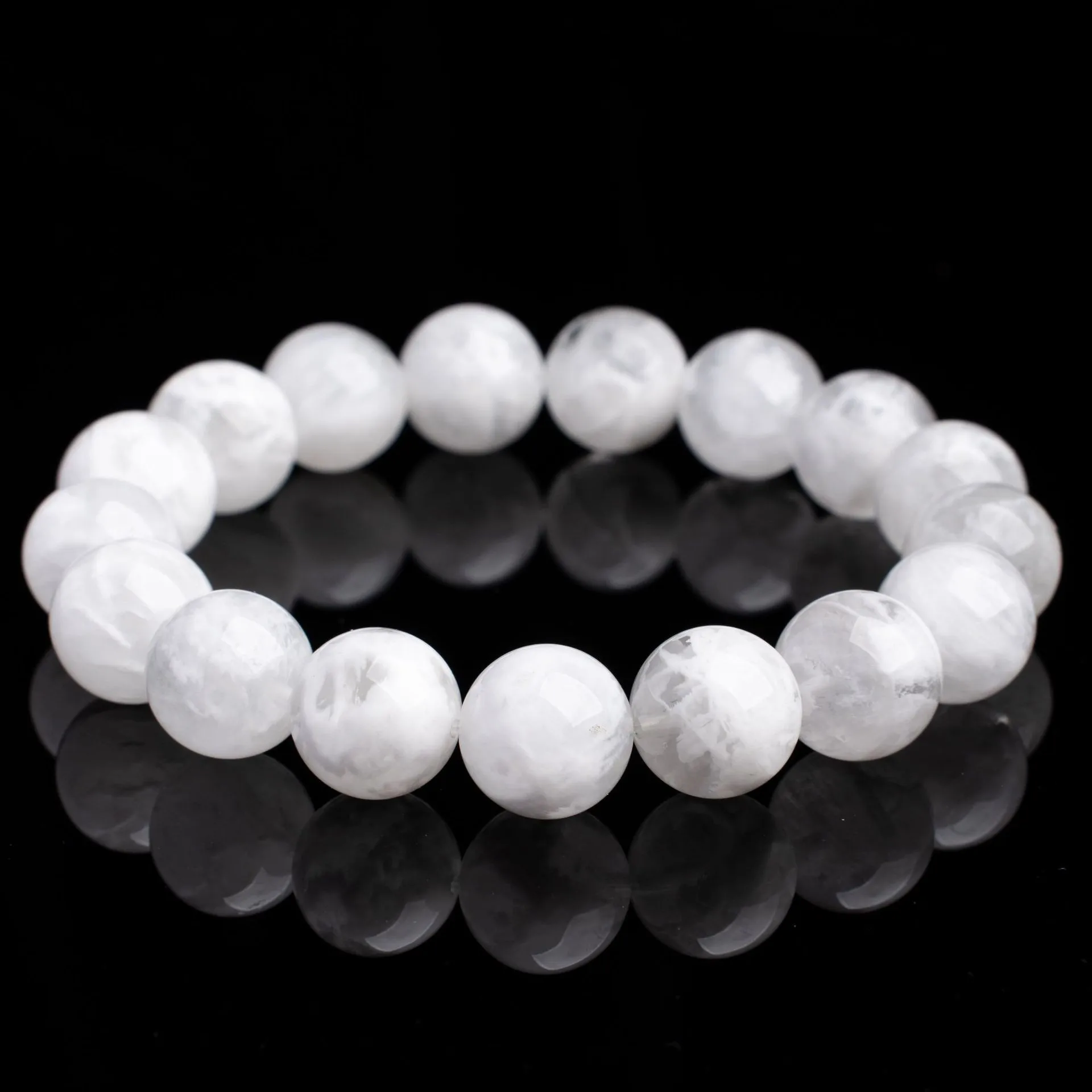 Beaded Bracelet Single Strand Snowflake Stone Natural Snow Phantom White Round Beads Unisex Employee Gift