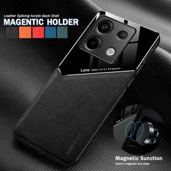 Leather Texture Case For Xiaomi Redmi Note 14 13 Pro 5G Note 12 Pro+ 12S Cover With Car Magnetic Coque Fundas Capa