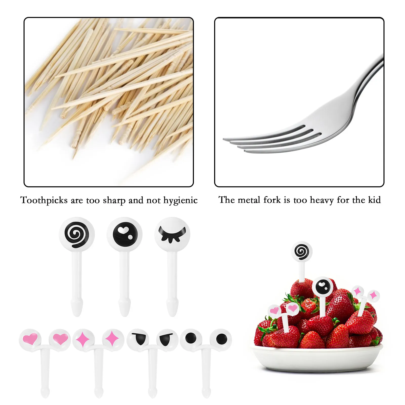 10 Pieces Eye Shape Fruit Pick Cartoon Washable Toothpick Lightweight Cute Tableware Lunch Box Accessory Decor for Bar