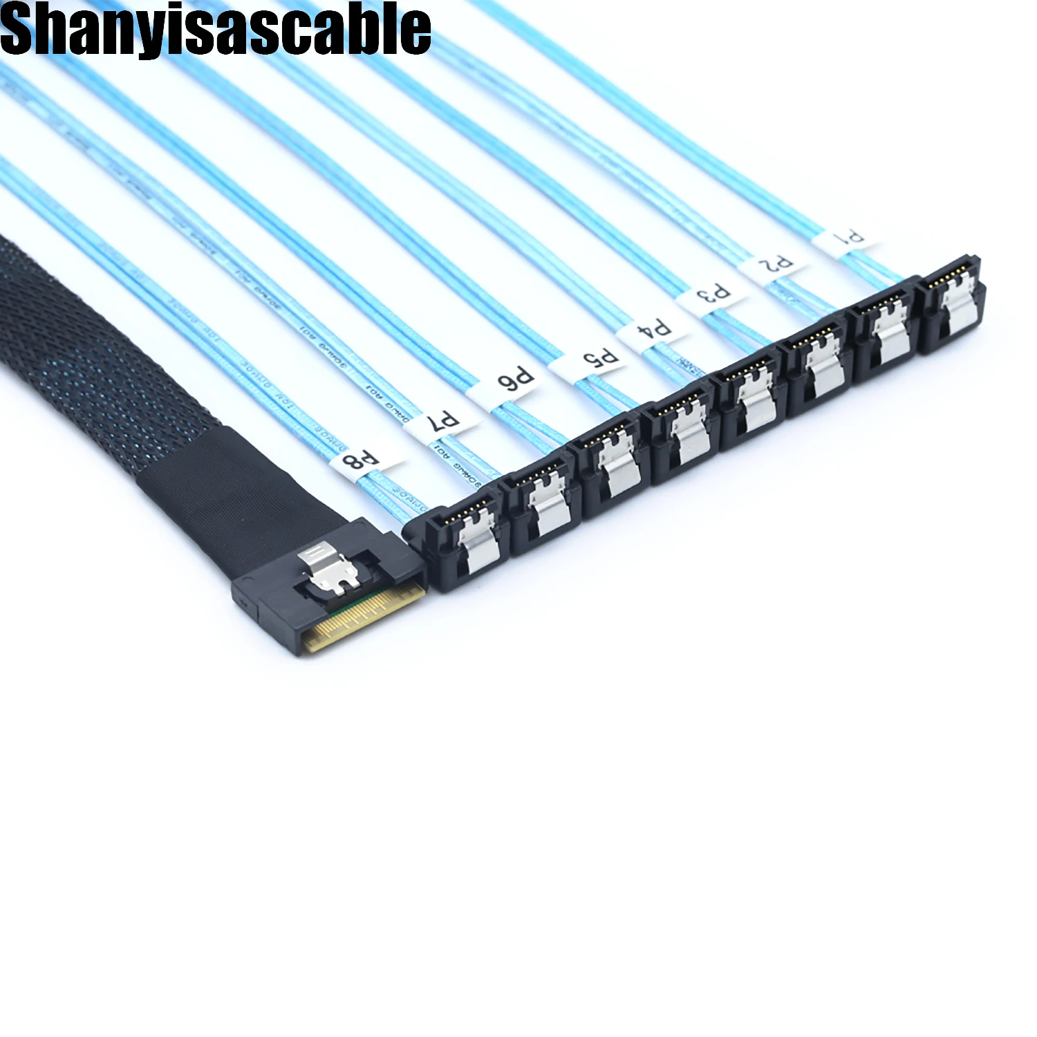 0.8M Slimline SAS SFF-8654 8i PCI-E Ultraport 4.0 to 8X SATA 7P 90 degree female Cable adapter