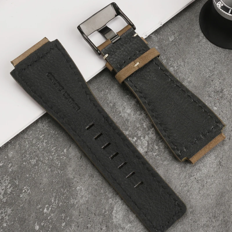 34*24mm Convex For Bell & Ross B&R BR-01 BR-03 Strap High Quality Genuine Leather Watchbands Men's wristband Wristband Bracelet