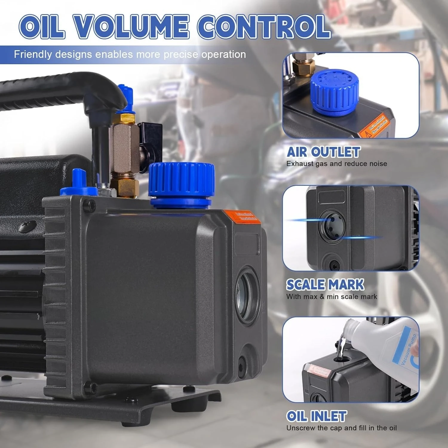 ZZH 3,5 CFM AC pompe à vide et ensemble de jauges de collecteur, 110 V 1/4 HP pompe à vide d'air à palettes rotatives à un étage HVAC pour R12, R22, R410a