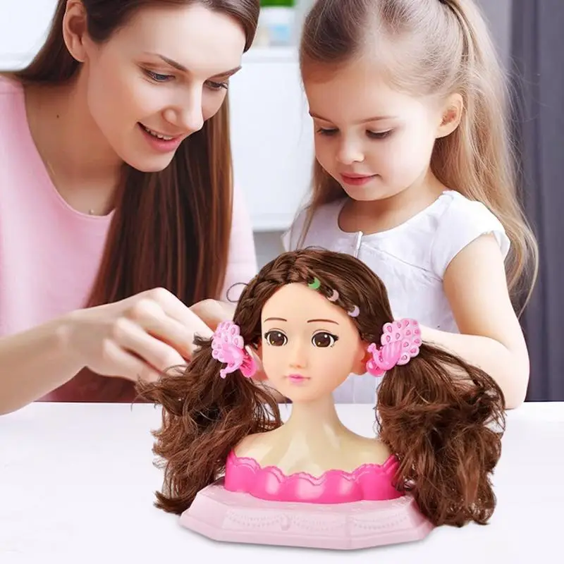 Stylist Girls Doll Head Playset Hair Styling Doll Head With Accessories Girl Games Makeup Training Head Pretend Play Toy Gift