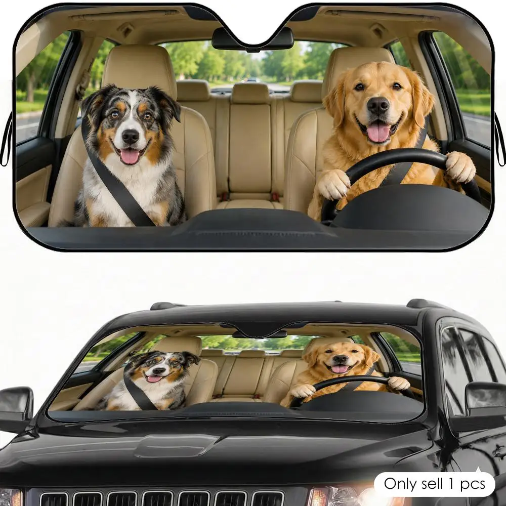 

Australian Shepherd Golden Retriever Sun Visor Car Windshield Sunshade UV Protection Reflective Foldable Heat Insulation Cover