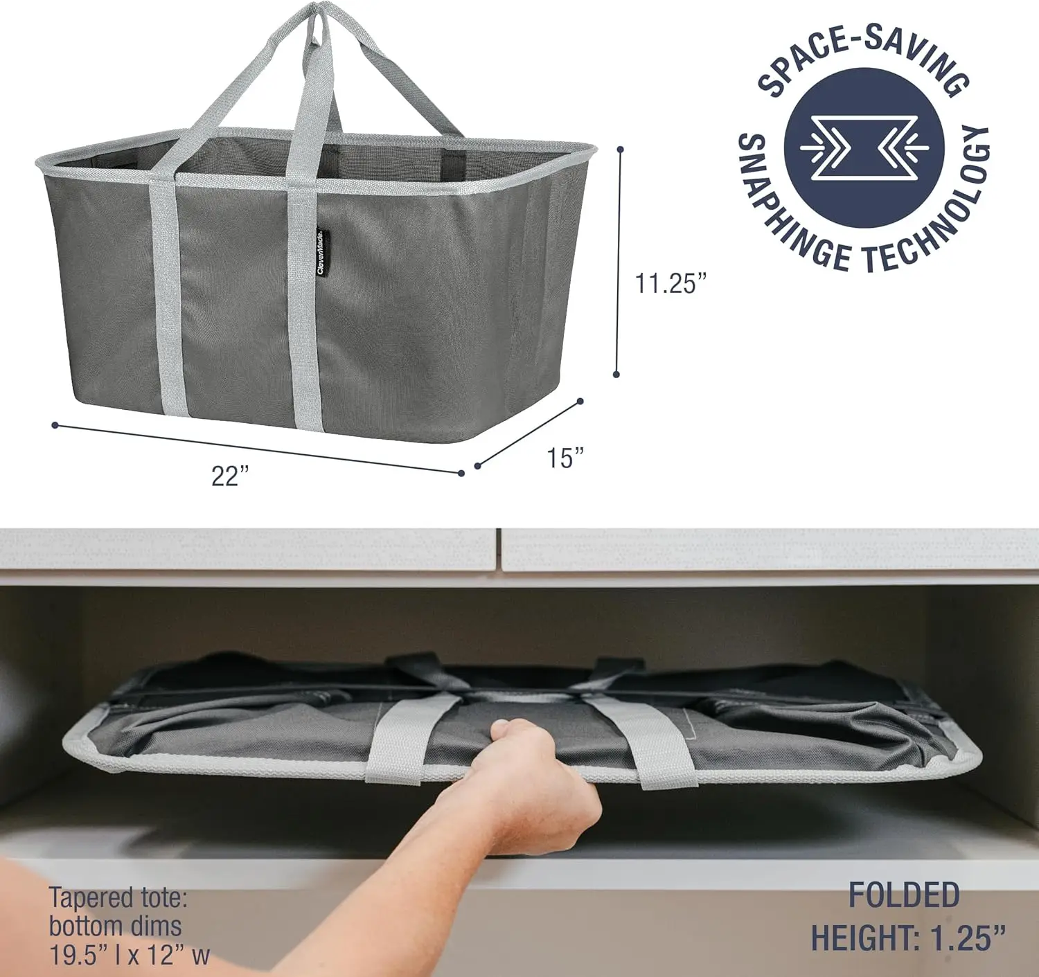 Collapsible Laundry Tote, Charcoal/Gray 2PK-50L (13 Gal) Collapsible Laundry Baskets Sturdy Pop-Up Wire Frame Long Carry Handles