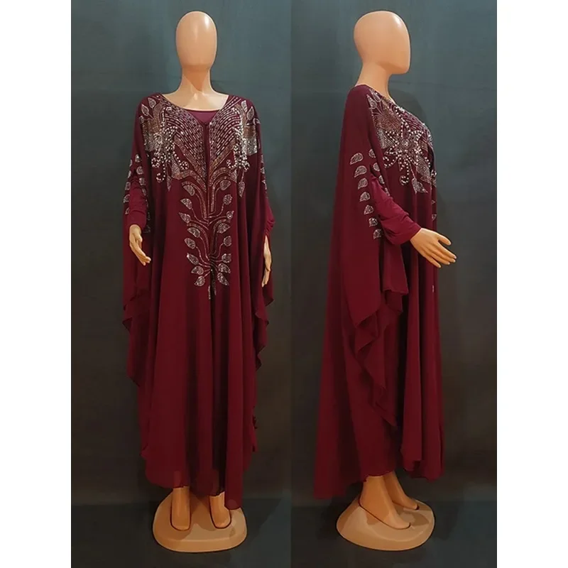 Szyfonowy Boubou Moda Muzułmańska Abaja 2-częściowy Zestaw Dubaj Turcja Sukienka Maxi Muzułmańskie Komplety Kaftan Marokański Odzież Islamska