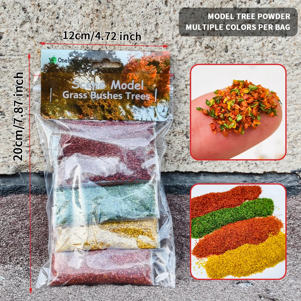 Modelo de polvo de árbol en miniatura de colores mezclados, 4 bolsas, para bricolaje, hojas, follaje, construcción, Micro paisaje, ferrocarril, mesa de arena, Kit de Diorama de escena