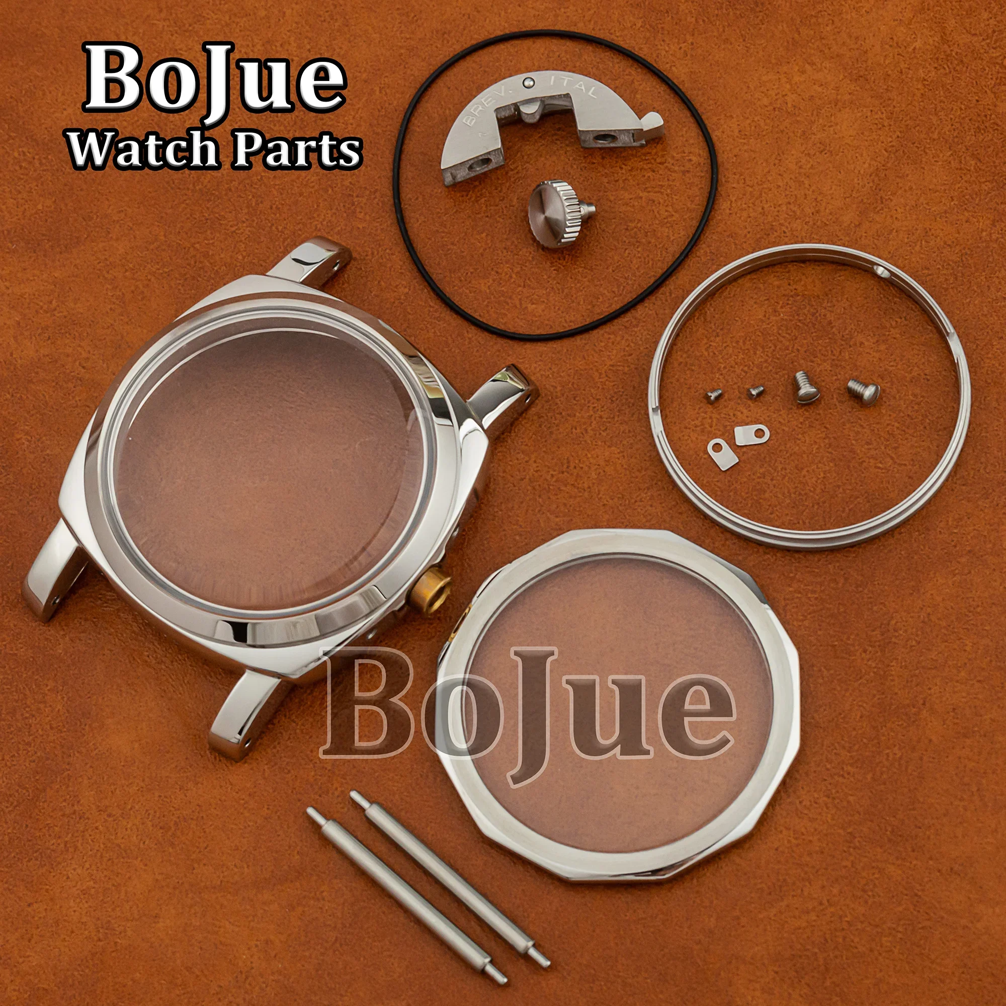 47mm Stainless Steel Watch Case Arcylic Glass for PAM6152 ST3600 ETA6497/6498 Manual Mechanical Movement Crown Guard Accessories