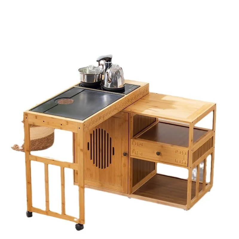 

New Chinese mobile tea table Solid wood coffee table Tea Integrate