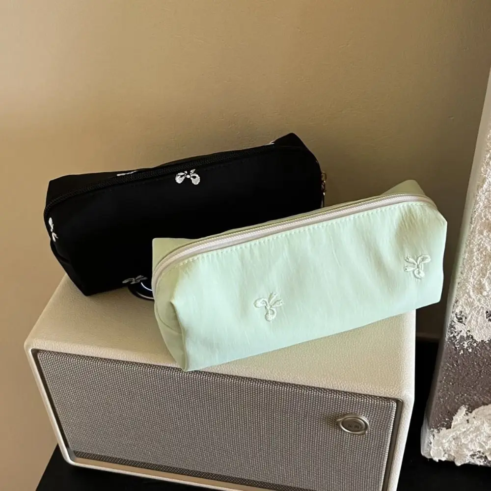 High Quality Bowknot Embroidery Pen Bag Large Capacity Portbale Stationery Bag Pencil Case Students
