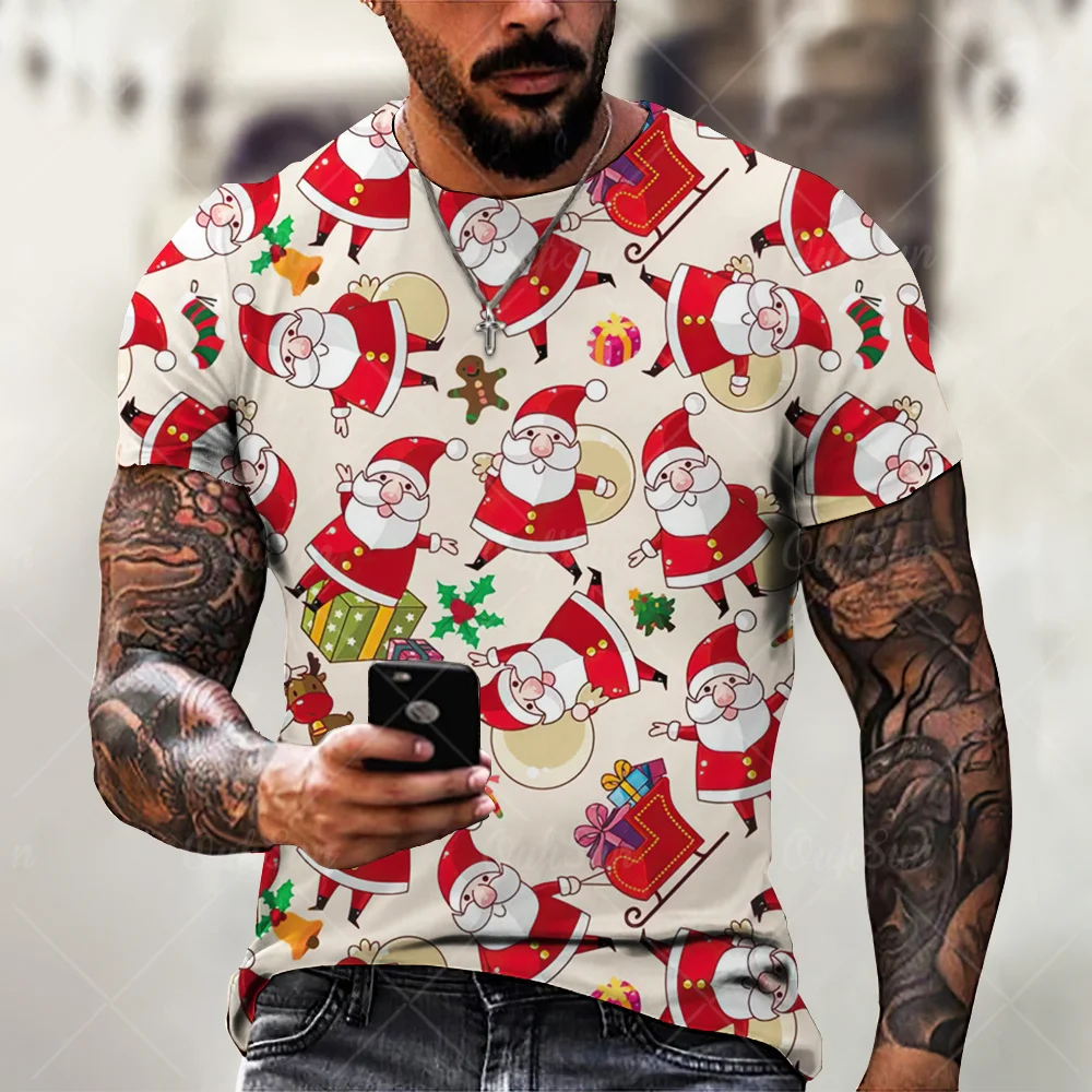 Men's Christmas T Shirts 3d Funny Santa Claus Print Oversized Tops Tee Shirts Summer Holiday Casual O-neck Male Harajuku Clothes