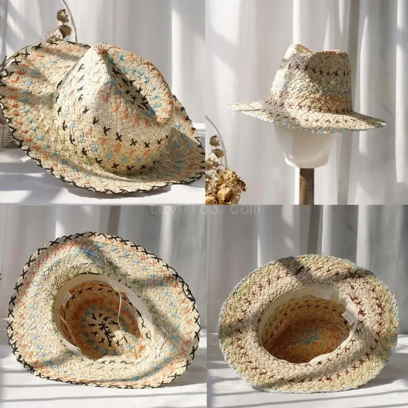 

Handmade Straw Hat Elegant Colorful Decorated Sun Hat for Women Party Simple Beach Hat Straw Lady Knitted Straw Hat