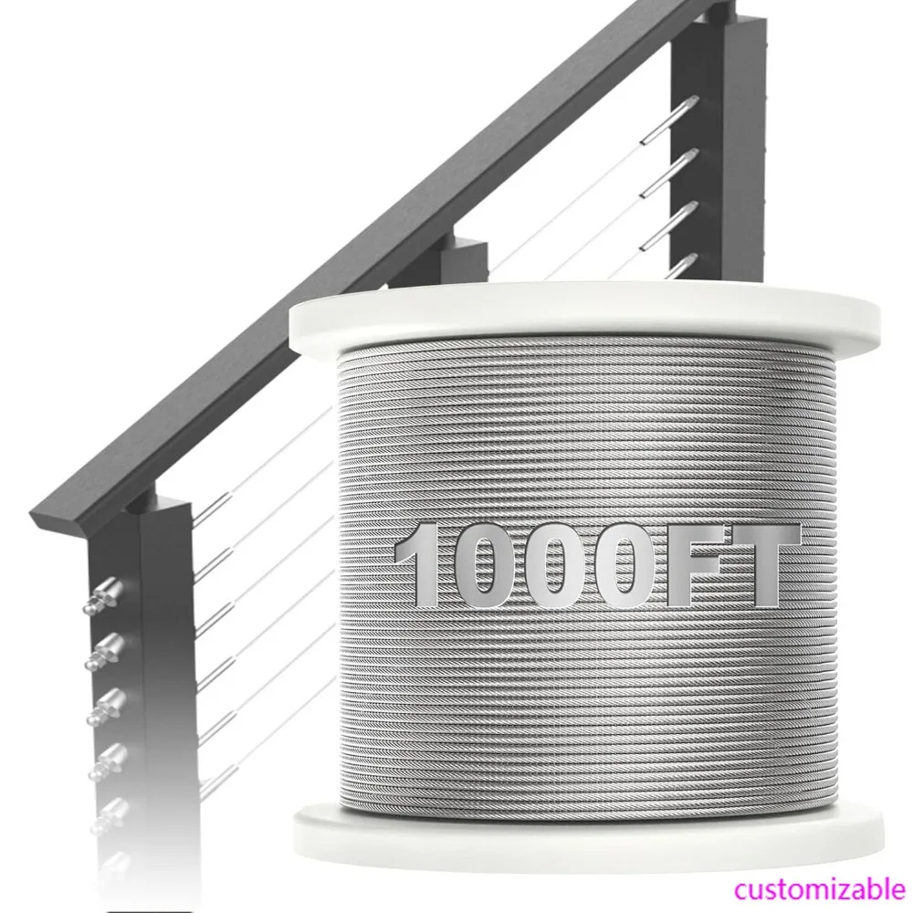 

Кабель для перил палубы диаметром 1000 футов 1/8 дюйма, нержавеющая сталь T316, 7x7 нитей, прочность разрушения 1850 фунтов