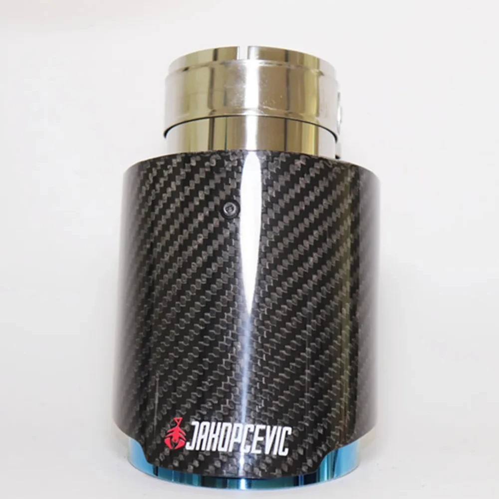 Car Glossy Carbon Fiber Muffler Tip Exhaust System Pipe Mufflers Nozzle Universal Straight Stainless Blue For Akrapovic