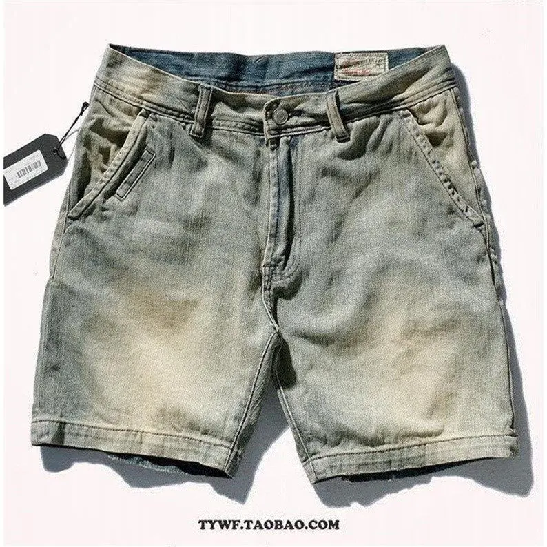 

Мужские джинсовые брюки Ameikaji Heavyweight, винтажные светло-голубые брюки средней длины с завышенной талией, повседневные модные городские брюки...