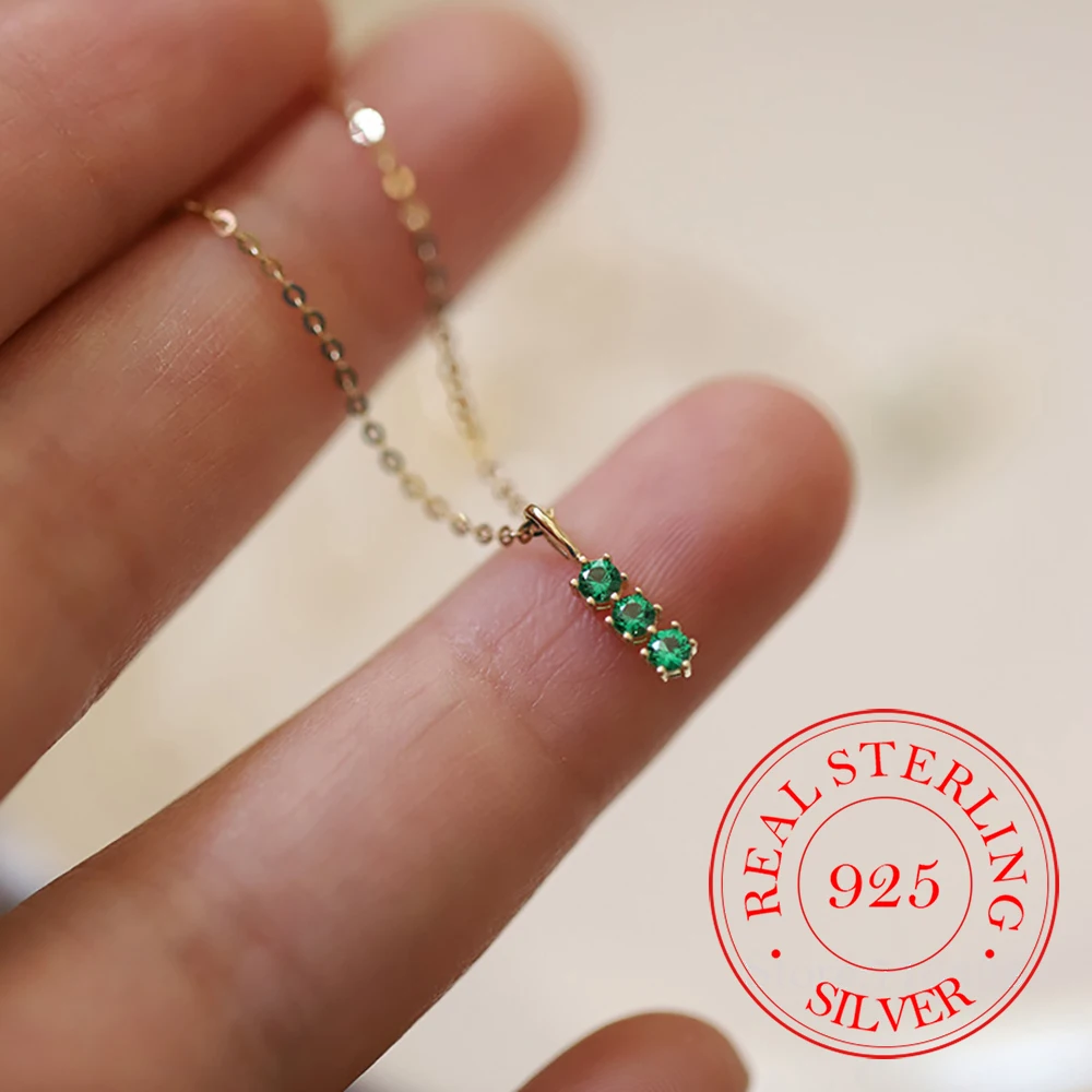 

925 Sterling Silver Emerald Zircon Mini Choker Necklace Pendant for Women 14K Gold Plated Necklaces Wedding Party Jewelry Gift