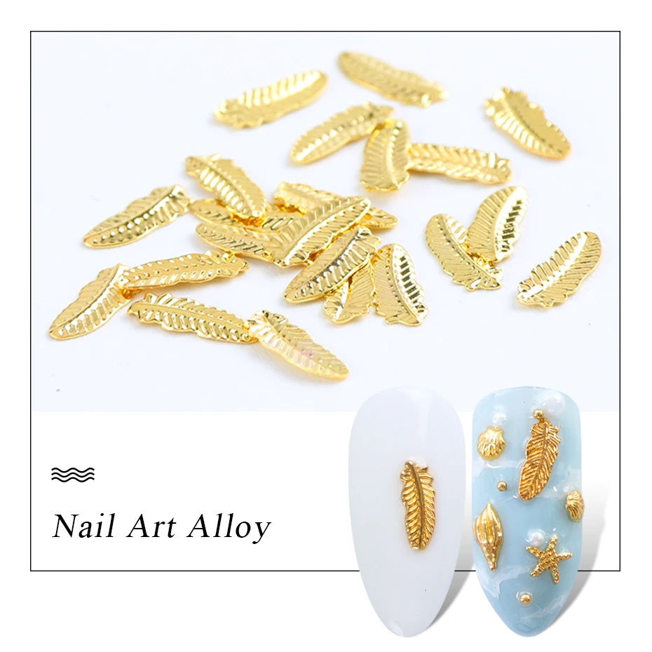 Gold Nail art Legierung Studs Meer 3D Dekorationen Meer Shell Stern Federn Charme Metall Rahmen Nieten Nagel Pailletten Zubehör BE25-2