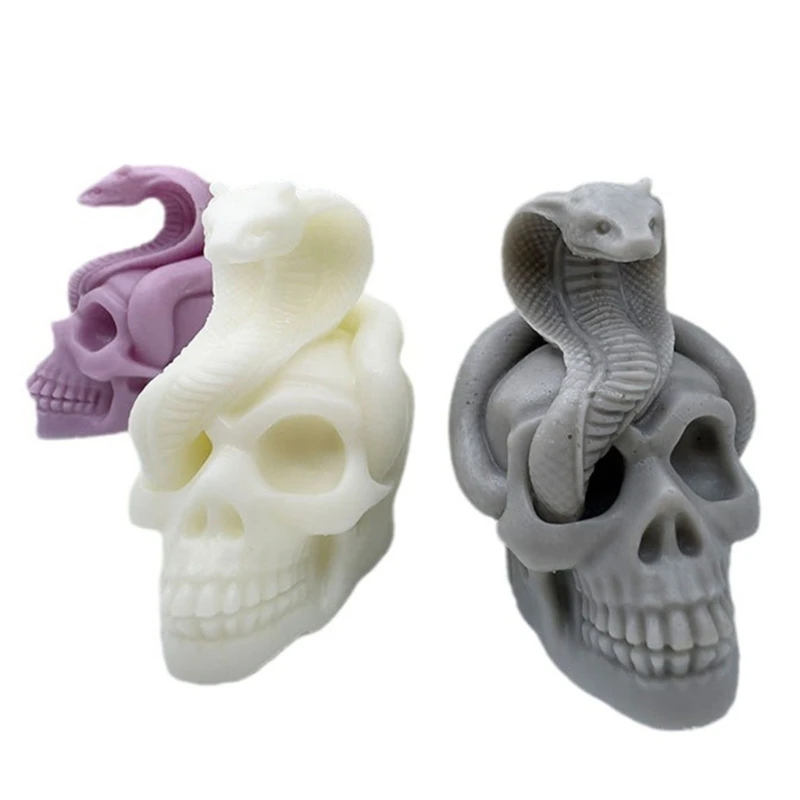 Y1UB 3D Snake Skull Mould Casting Molds Resin Molds Halloween Silicone Molds