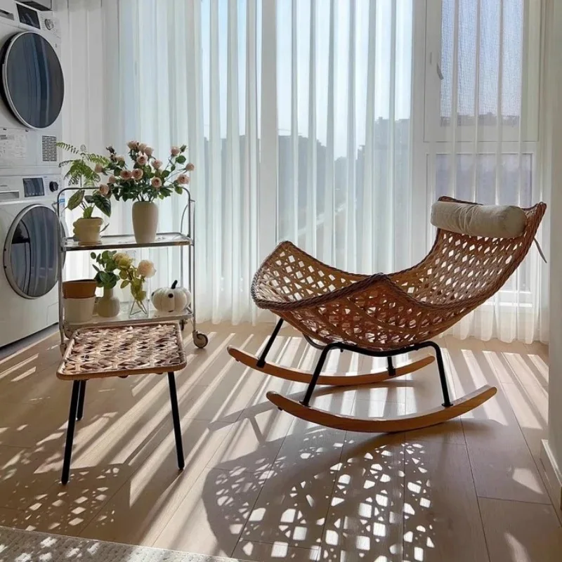 Modern Rocking Chair for Balcony Woven Rattan Lobster Chair Indoor Swing Seat Comfortable Single Sofa for Living Room