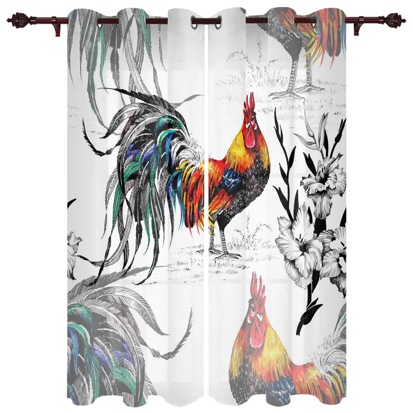 

Rooster Farm Watercolor Luxury Curtains for Living Room Drapes In Bedroom Window Curtain Home Hotel Decor Balcony Drapes