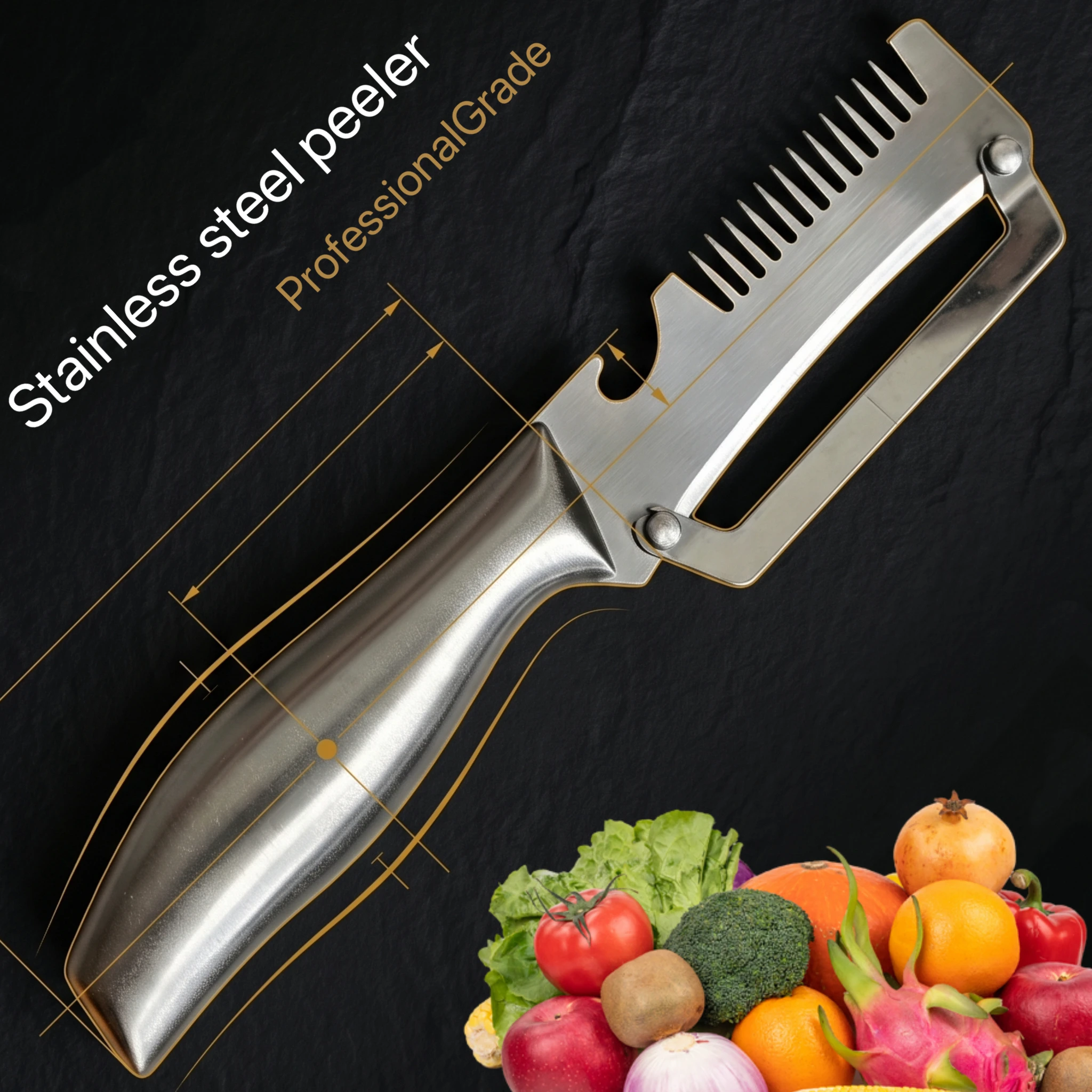 Pelador de cocina de acero inoxidable, pelador de patatas y calabazas, mango antideslizante, pelador de verduras multifunción para el hogar, calidad profesional