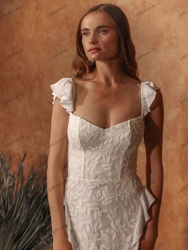 Robes De mariée glamour en dentelle, sans manches, dos nu, longueur au sol, charmantes, personnalisées, 2025