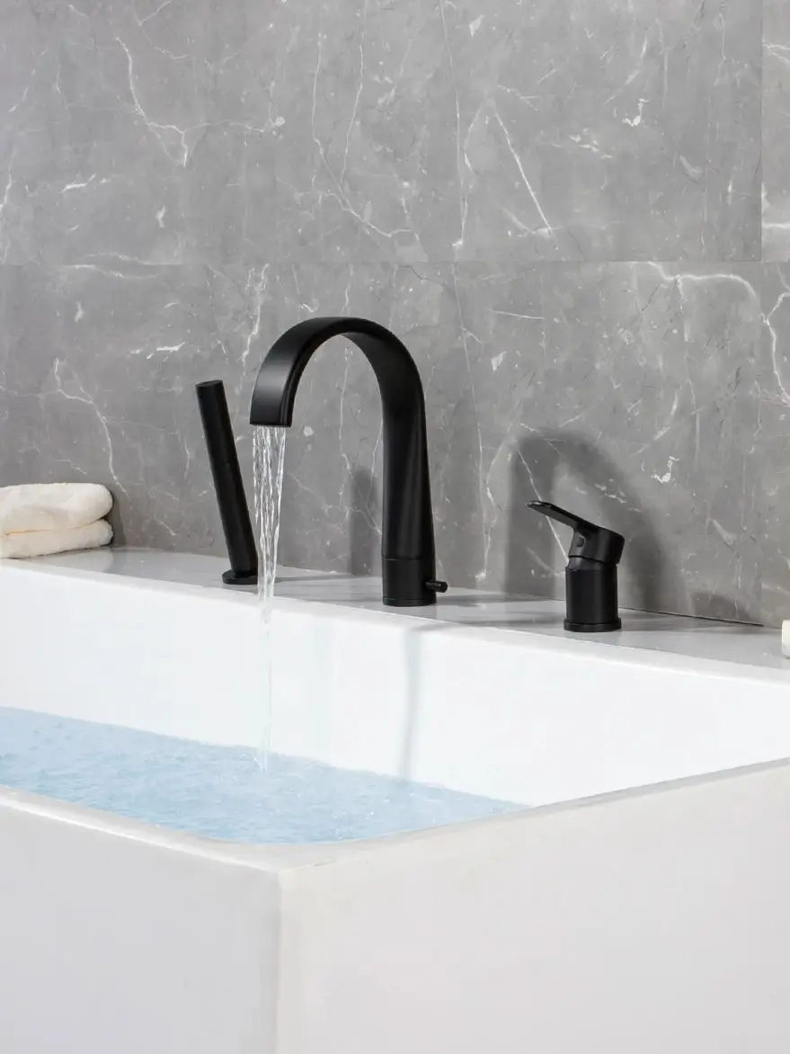 

SKOWLL простой разделенный смеситель для ванны, набор из трех предметов, излив-водопад, смеситель горячей и холодной воды, выдвижной, двойной, ручной