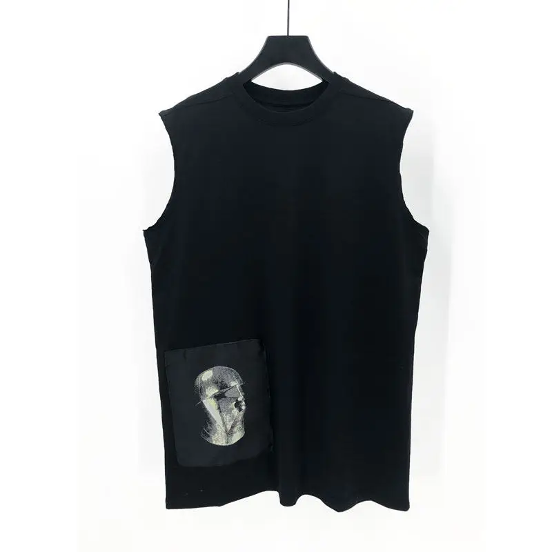 

Designer Summer Dark High-Street Style Alien Embroidery Patch Graphic Crew Neck Men's Loose Mid-Length Sleeveless Vest