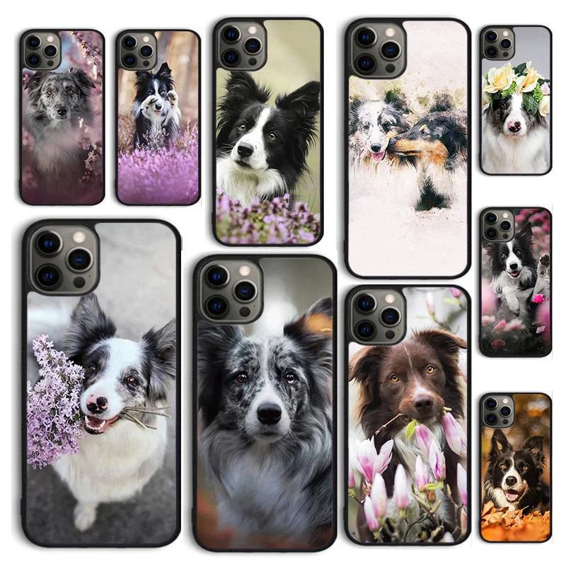 Autumu Lovely Border collie dog flower Phone Case for iPhone 16 15 12 mini 11 13 14 Pro Max SE 2020 Apple 6S 7 8 Plus Coque