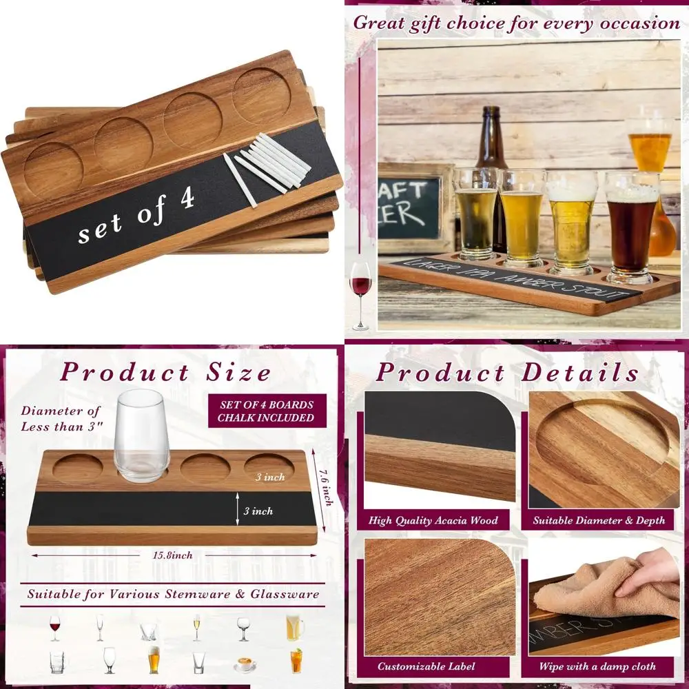 مجموعة طيران الويسكي الخشبي مكونة من 4 قطع مع 8 طباشير من حجر الصابون لتذوق البيرة والويسكي والكوكتيلات والقهوة #1