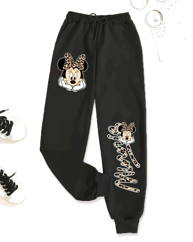 

Cartoon Minnie Mouse Printed Pants Kids Sports Style Casual Long Trousers Leopard Minnie Mouse Design Outdoor Trousers Girl