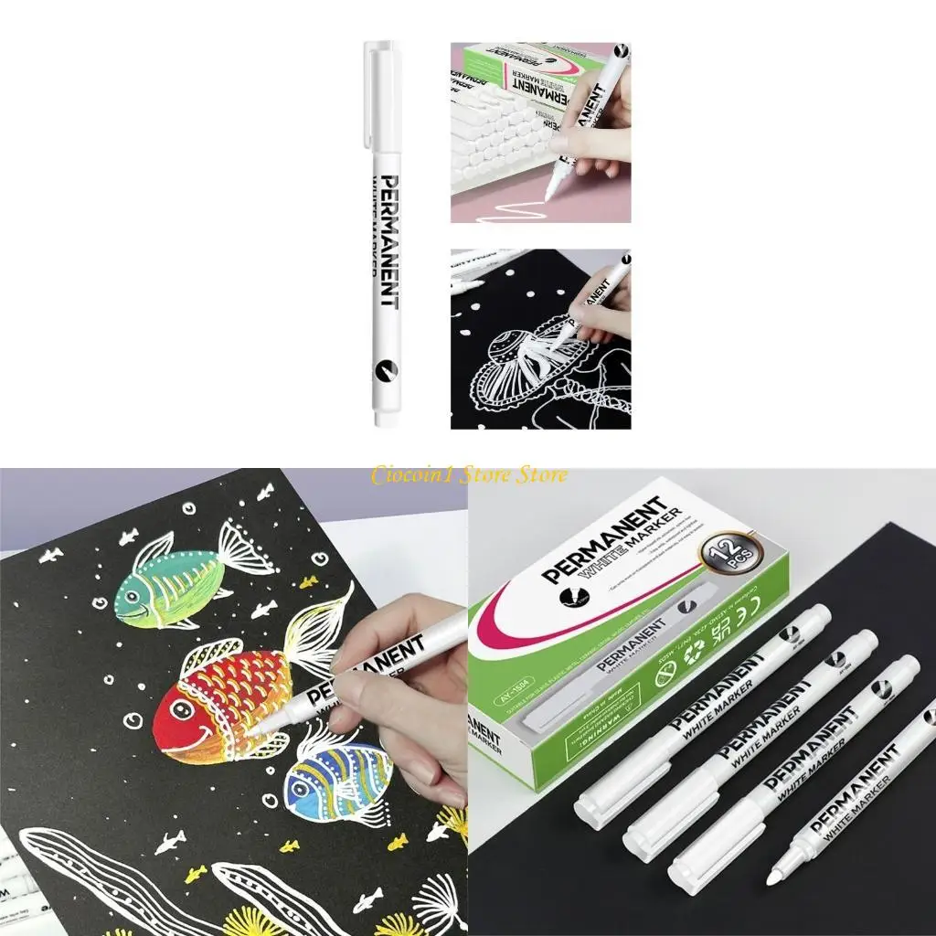 

A3PC 1/12Pcs White Permanent Marker Pen White Paint Pen For Painting on Ceramic Glass Metal Canvas Leather Rock Stone