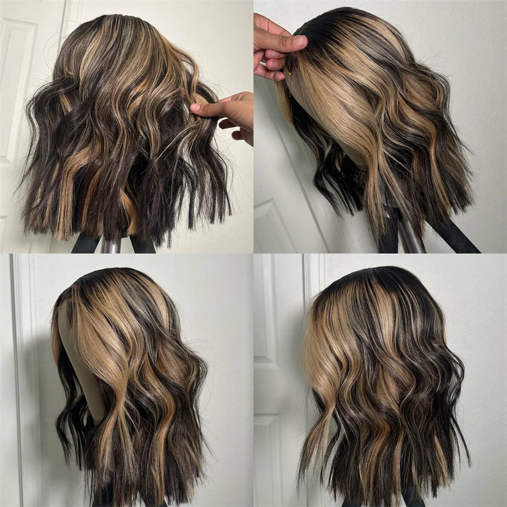 

Коричневый парик Ombre для женщин HD Парик фронта шнурка со светлыми бликами Синтетические плечи Натуральная волна 13x4 Бесклеевой парик Wear&Go