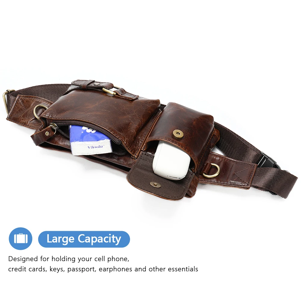 Genuine Leather Men's Waist Bag Fanny Pack Crossbody Shoulder Chest Sling Bags Mens Hip Belt Bag Tactical Daypack for Men Women