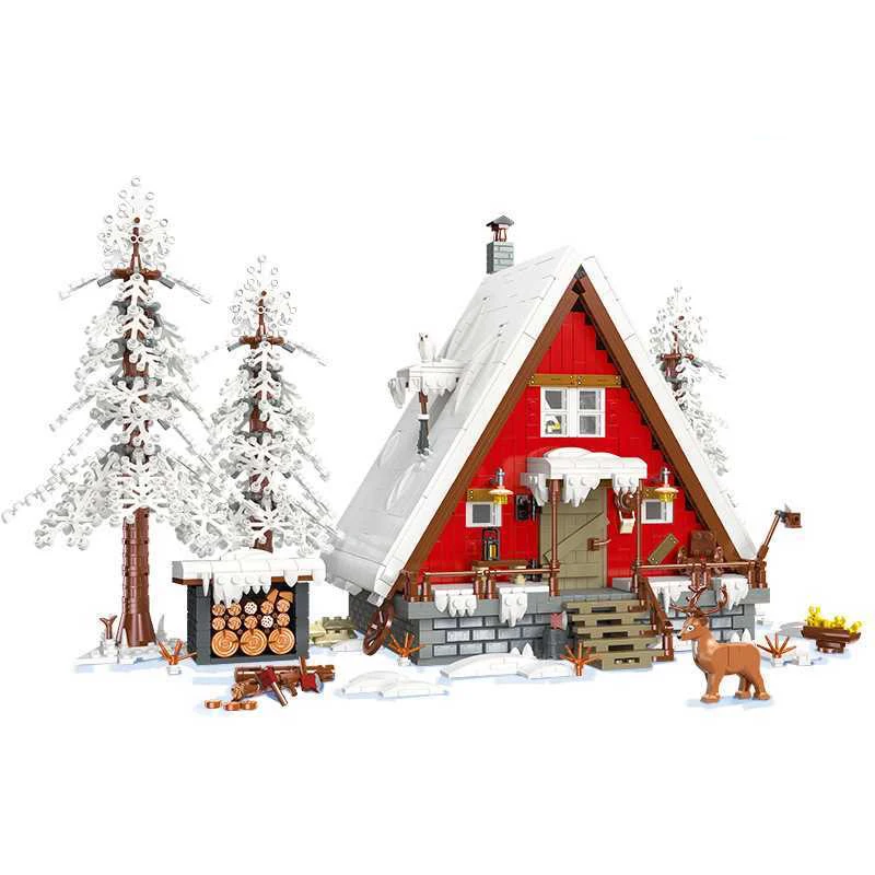 NIEUW 2025 Kerststraatbeeld Huis Kerstman Cabine Model Bouwstenen Bakstenen Sneeuw Winter Bos Modulaire Architectuur Speelgoed Geschenken