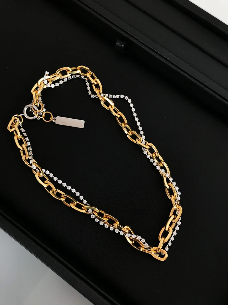 Titanium With 18K Gold AAA Zircon Chains Necklace Women Stainless Steel Jewelry OL Designer T Show Runway Boho Japan Korean