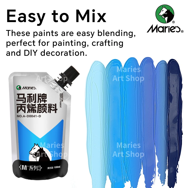 Marie's 5 Packs Blue Acrylic Paint Sets 100ml/3.38oz for Models,DIY,Graffiti,Painting,Canvas,Eggs,Rock,Wood,Wall,Ceramic