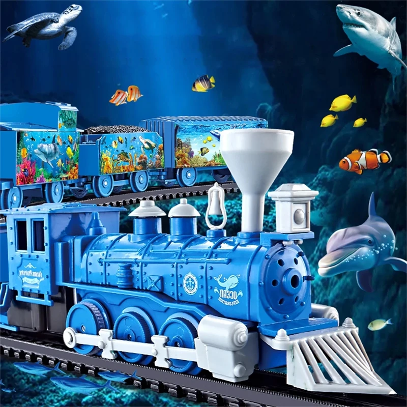 1 Set Sightseeing Train Toys Simulation Ocean Series DIY Assembled Rail Train Playing Set Interactive Toy Electric