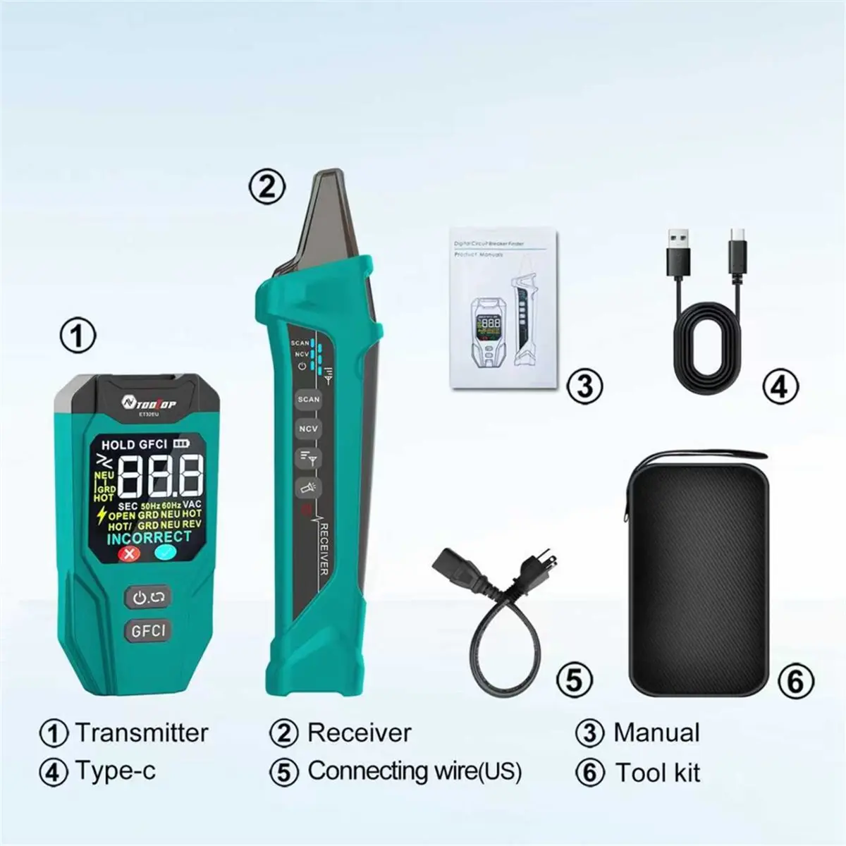 M05K  ET32 Digital Circuit Breaker Finder & Socket Tester with GFCI Trip Time Display Leakage Current Detector US PLUG