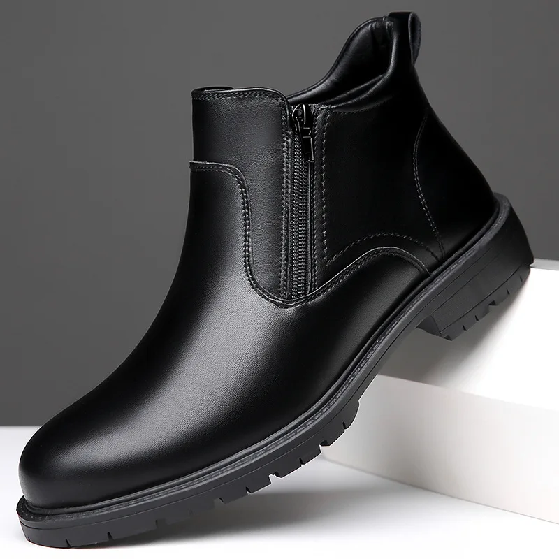 

Autumn Winter New Designer Leather Boots for Men Solid Color Fashion Platform Shoes Male Fashion Casual Business Ankle Boots Man