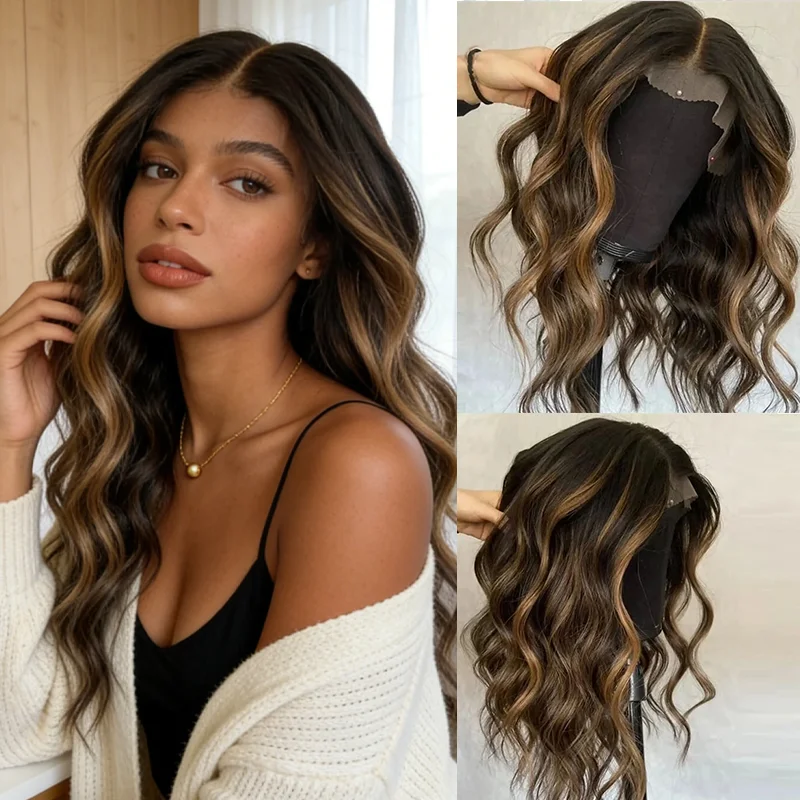 

Парик с глубоким кружевным фронтом для косплея и повседневной носки, женский, натуральные кудри, коричневый с блондом, без клея, топ-продажа