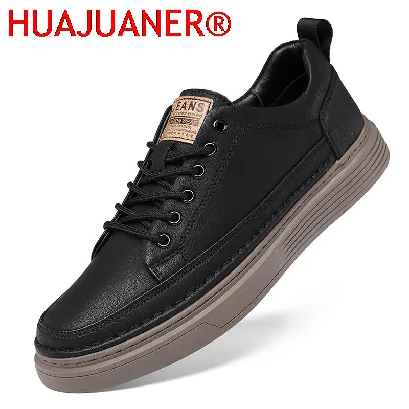 Men Fashion Genuine Leather Casual Shoes Mens Sneakers Outdoor Walking Shoes New Anti-skid Comfortable Men's Business Footwear