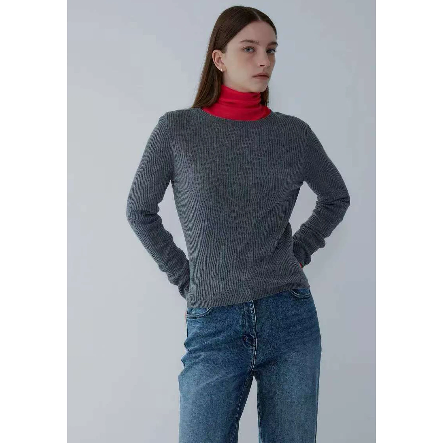 

Slim Fit round Ne Knitwear Lemon Cheese Commute Sle Super Elastic Large Size Simple Design Women's Long Sve Top