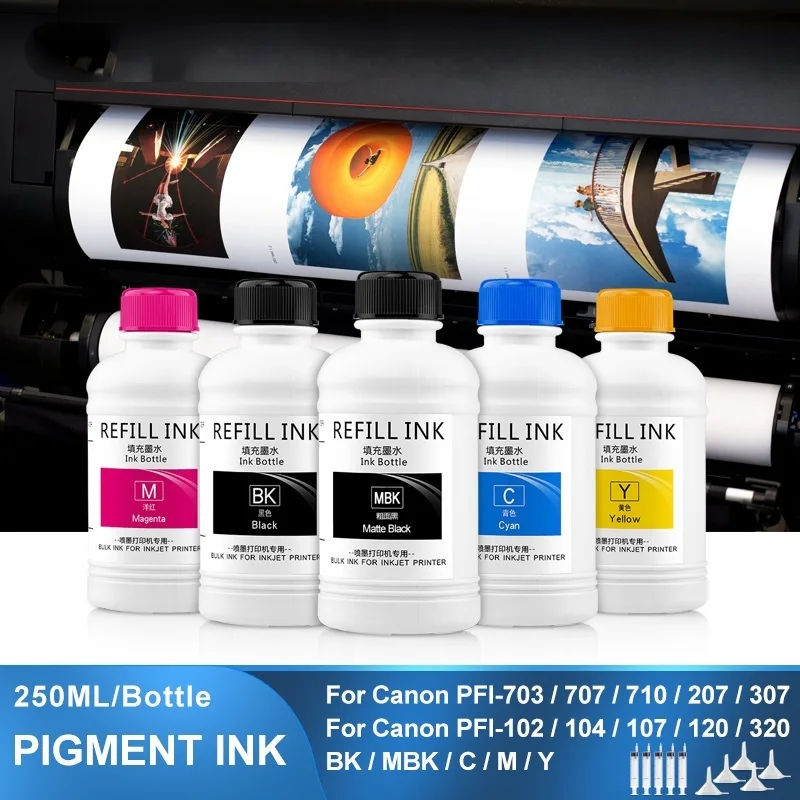 Top! 5×250ML Pigment Ink Refill Ink For Canon PFI-107 PFI-120 PFI-320 PFI-102 PFI-104 TM-200 TM200 TM-205 TM-300 TM-305 TM300