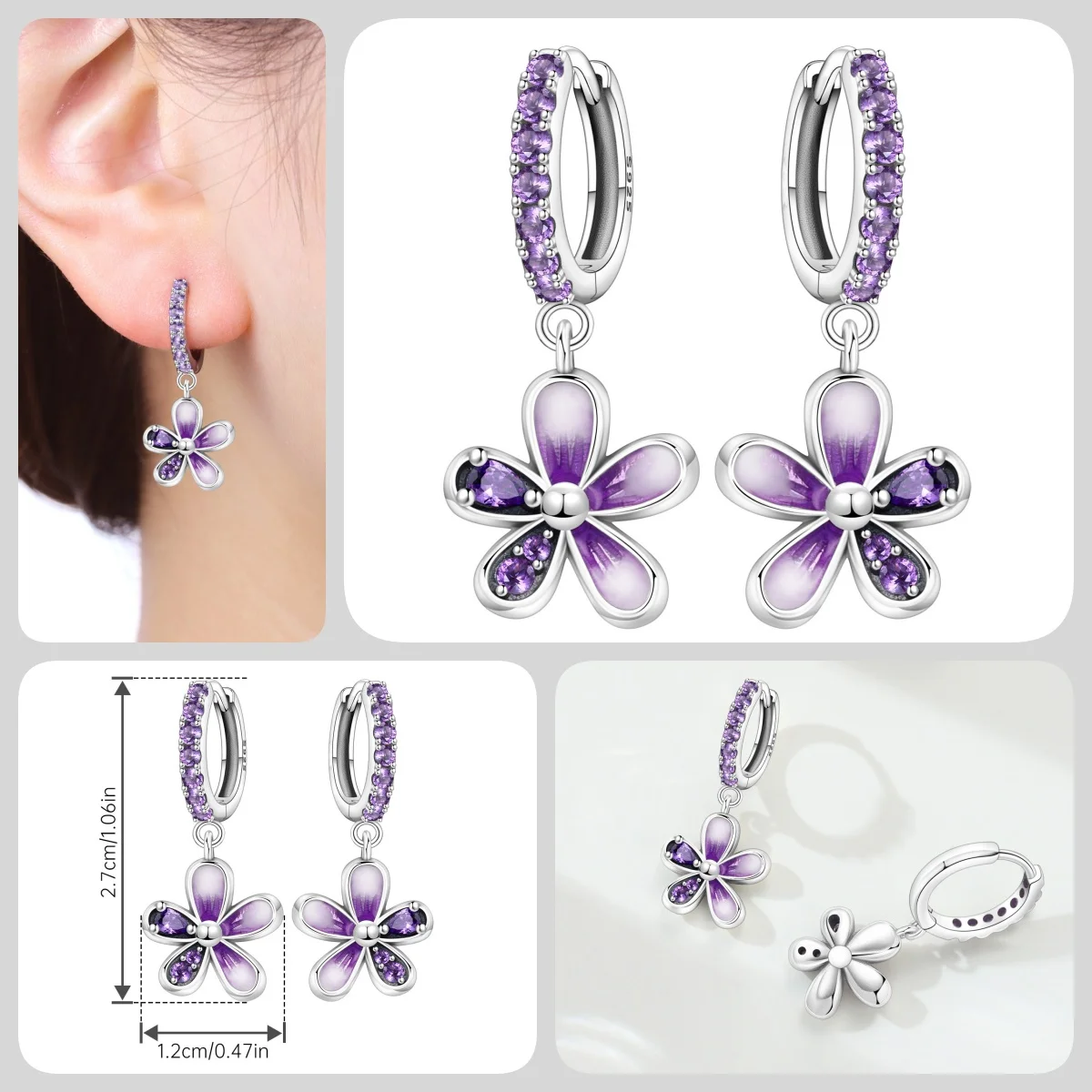 Orstarry S925 Sterling Silber Schmetterling-Blumen-Ohrringe und Halsketten-Set, Exquisites Herz-Hänge-Schmuckset für Damen, Party-Geschenk – Detail 5